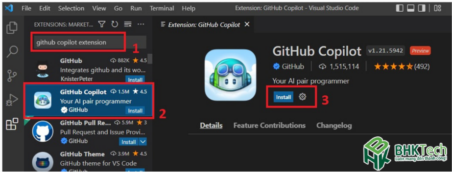 Thêm tiện ích GitHub Copilot vào trong VS Code