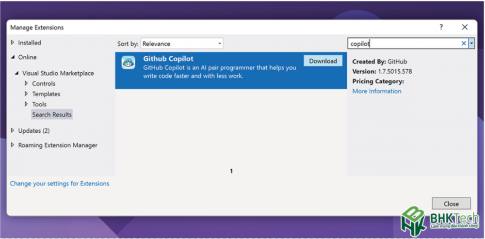 Thêm tiện ích mở rộng GitHub Copilot từ Visual Studio Marketplace